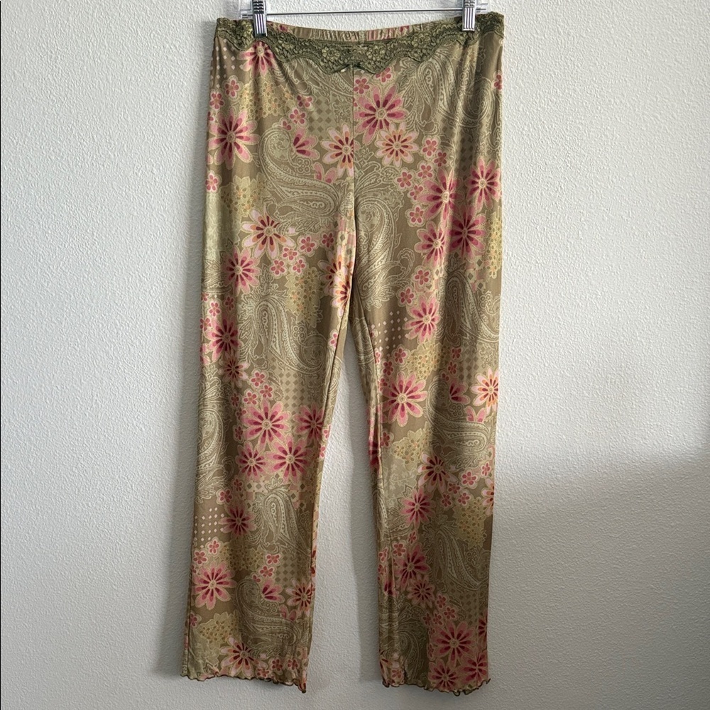 Y2K Floral Paisley Lace Trim Pants – Size L - Picture 1 of 6